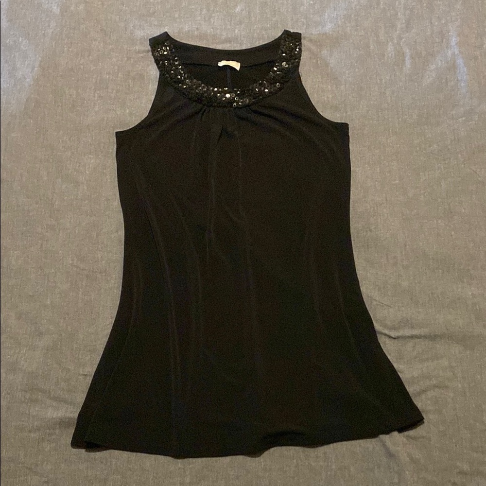 Black Sleeveless Dress with Sequin Collar